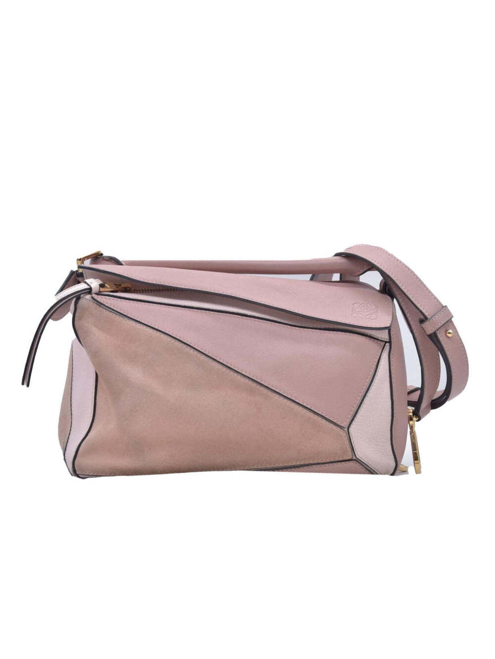 $3850 Loewe Calfskin Suede Small Puzzle Bag Blush